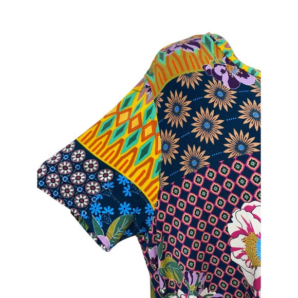Johnny Was Maggie Crewneck Swing T-Shirt Multicolor Floral Patchwork Print XL - Picture 5 of 9